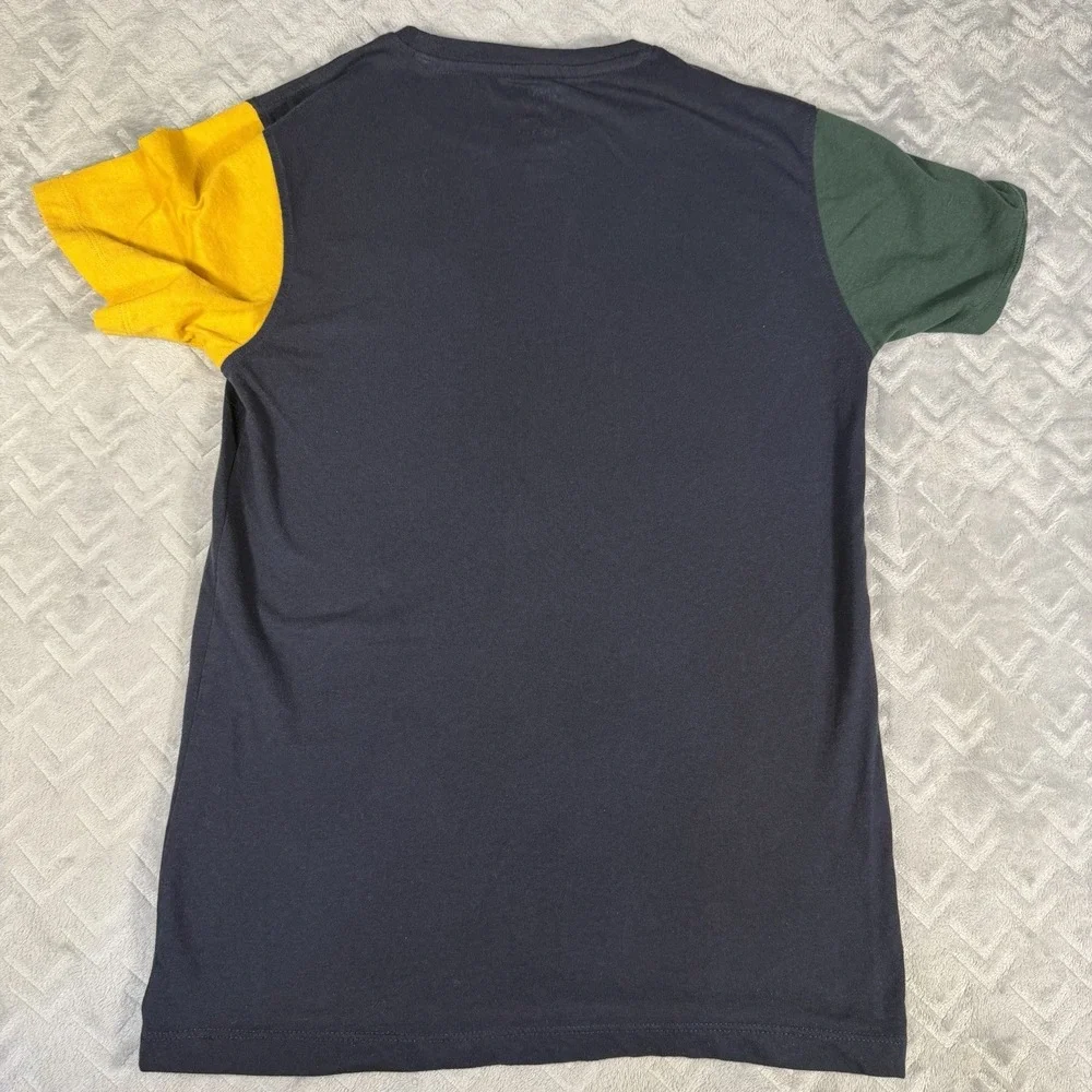 Brooklyn Laundry Boys L 14/16 Good Vibes Colorblock T-Shirt Navy Green Yellow